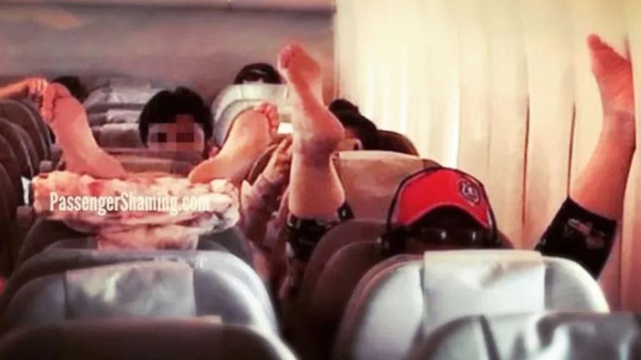 Two women have created a stir over their manner of sitting during a flight. Picture: PassengerShaming