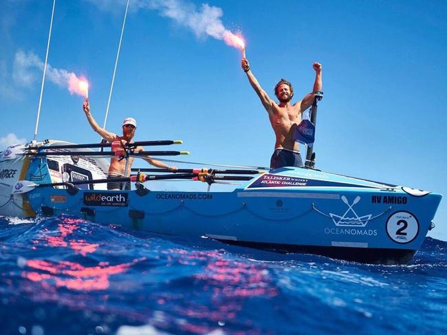 Dylan Jones and Sam Weir of the Gold Coast completed the Talisker Whisky Atlantic Challenge in their row boat in 52 days. Picture: Atlantic Campaigns