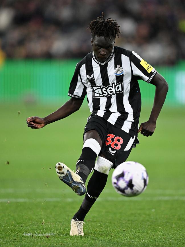 Garang Kuol converts his penalty for Newcastle United. Picture: Getty Images