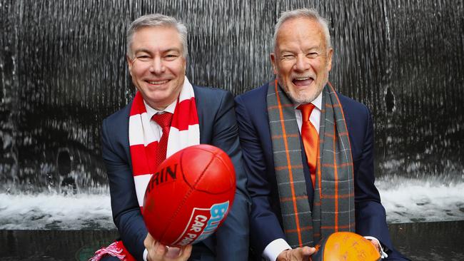 Swans chairman Andrew Pridham (left) sent GWS counterpart Tony Shepherd a congratulatory text. Picture: Hollie Adams/The Australian