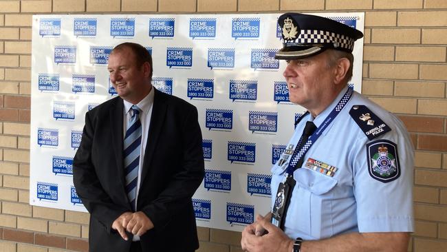 Celebrating a win after police arrested 15 people on property, weapons and drugs charges are (from left) Kingaroy Detective Sergeant Scott Prendergast and Darling Down Darling Downs District Acting Superintendent Danny Shaw.