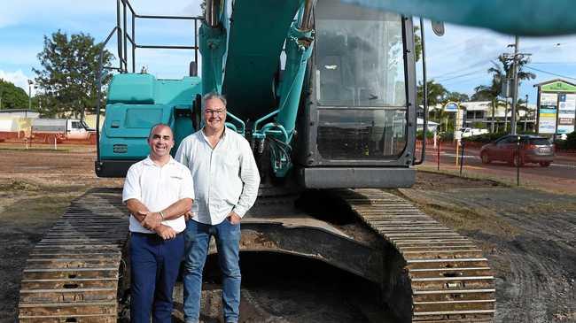 One Agency Hervey Bay owner Damian Raxach and PIA developer Alan Winney on site of The Avenue - a $10 million office development expected to be completed by August. Picture: Cody Fox