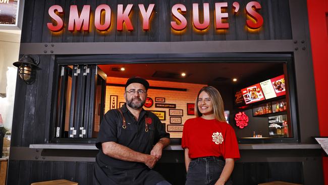 Owen Brown, owner of Smoky Sues in Maroubra with worker Beatriz Santiago. Picture: Sam Ruttyn