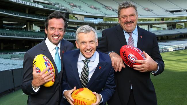 Hamish McLachlan, Bruce McAvaney and Brian Taylor. Picture: Wayne Ludbey