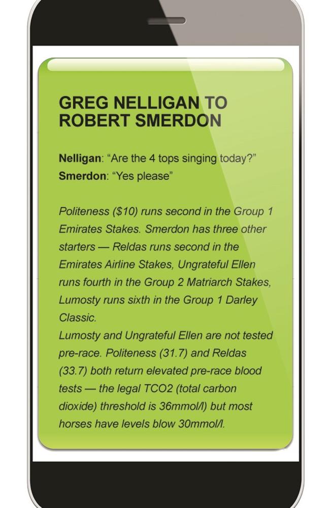 Text exchange on 2015 Stakes Day, Flemington