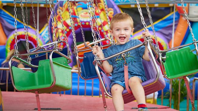 Xander Collins, 2, having fun at the Cairns Show. Pic Romy Bullerjahn