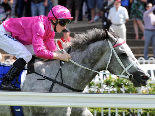 Photographer: Simon Bullard. Race 4 ASCEND SALES TROPHIES EMANCIPATION STAKES (3YO&UP F&M) - 1500m. Winner 'Catkins' ridden by James McDonald.