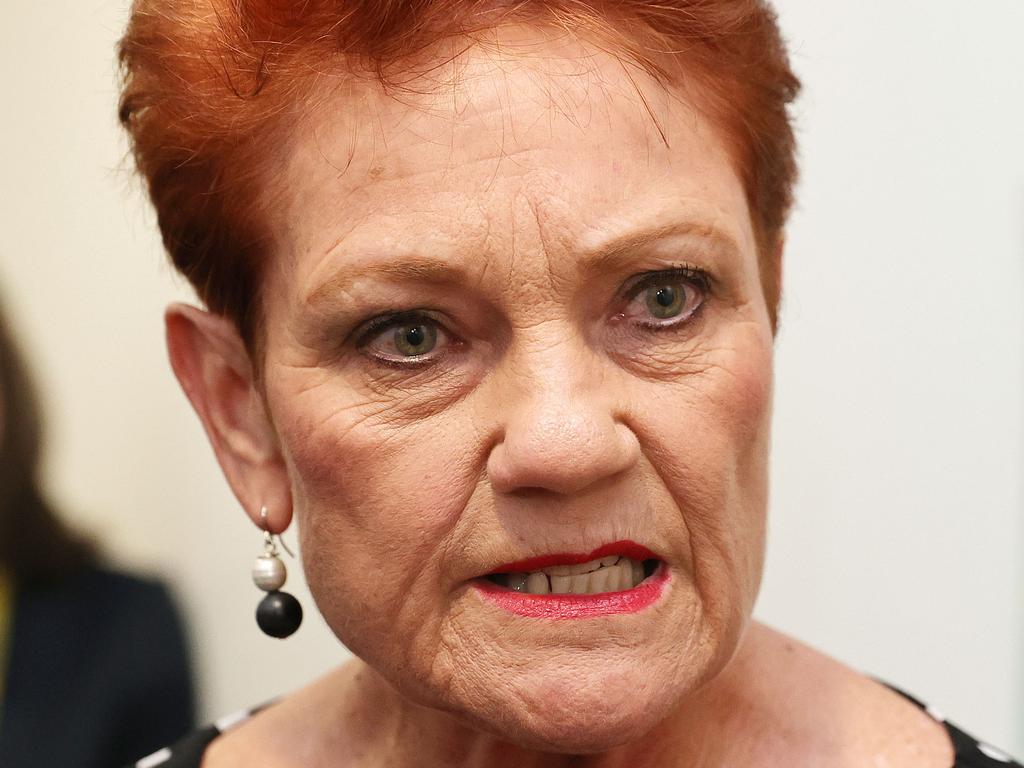 CANBERRA, AUSTRALIA NewsWire Photos 
MARCH 16 2021: 
Senator Pauline Hanson during a press conference in Parliament House Canberra. 
Picture: NCA NewsWire / Gary Ramage