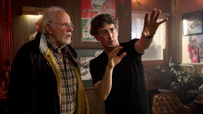  Dern and director Alexander Payne on the set of Nebraska.