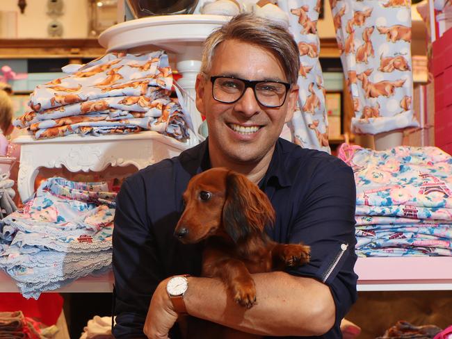 Australia's PJ king Peter Alexander is on the Gold Coast visiting his Peter Alexander store in Pacific Fair with dog Penny.Picture by Scott Fletcher