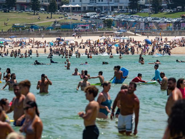 Large crowds are seen at Bondi Beach in Sydney. Picture: Julian Andrews