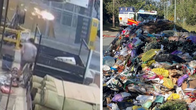 Footage has captured the shocking moment a battery exploded and nearly hit a worker.Brisbane City Council have released footage highlighting the dangers of incorrectly disposing of batteries in household bins after 140 rubbish fires were recorded in the past five years. Picture: Brisbane City Council.