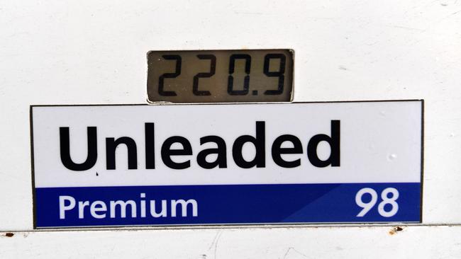 Premium petrol was selling for 220.9c/l at the Parafield Gardens servo. Picture: Campbell Brodie