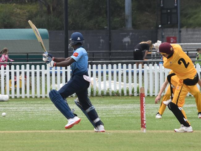 Advik Ajithkumar plays through point. Picture: Sean Teuma