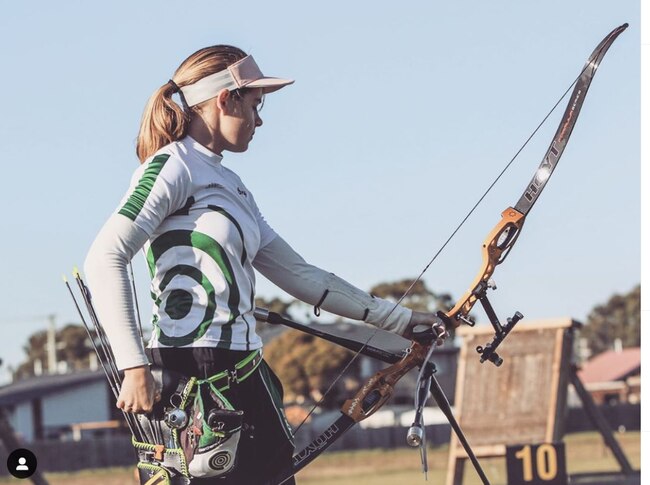 Tasmanian archer Sarah Haywood on the range.