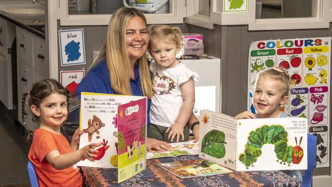 (from left) Amelia Hancock, Tabatha Peacock, Vera Van Bennekom and Ivy Freier. Springs Early Education on Jewell. Picture: Nev Madsen.