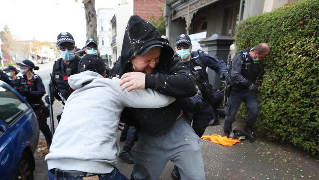 Scuffles broke out at the protest. Picture: Alex Coppel.