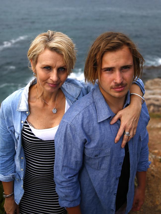 Lisa Morgan with son, Blake Morgan, who scrambled down the rocks to help save Blake Hayes. Picture: Bradley Hunter