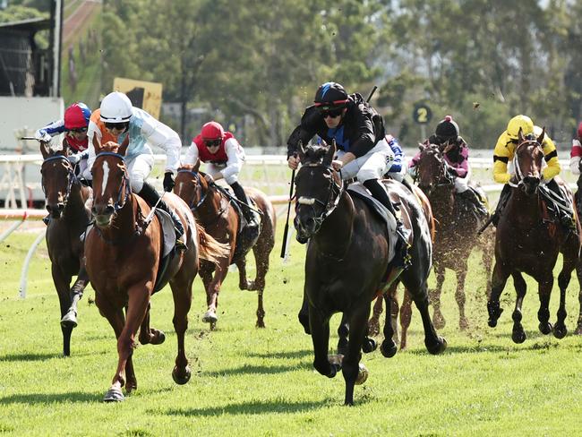 SYDNEY, AUSTRALIA - MAY 03: Regan Bayliss riding Aerodrome win Race 3 St Johns Park Bowling Club Clarendon Stakes during Metro Racing at Hawkesbury Race Club on May 03, 2025 in Sydney, Australia. (Photo by Jeremy Ng/Getty Images)