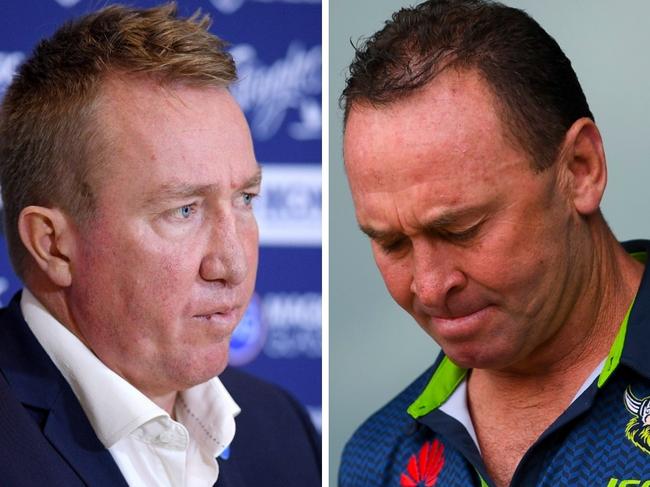 Roosters coach Trent Robinson (L) and Raiders coach Ricky Stuart (R)