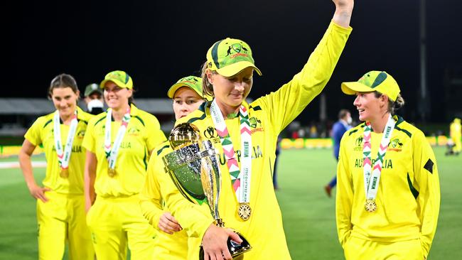 Meg Lanning hasn’t let the World Cup go since Sunday. Picture: Hannah Peters/Getty Images)