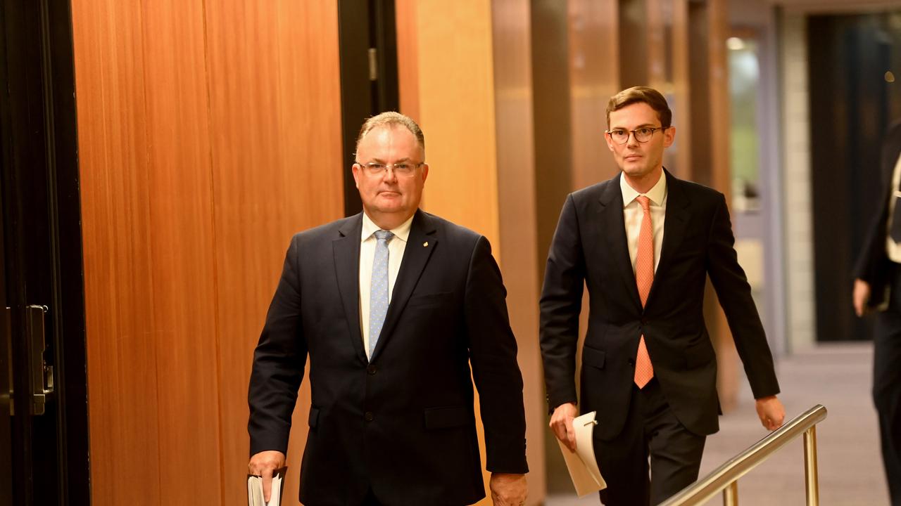 Adam Crouch , the newly elected Whip for the NSW Liberal Party announces that the new leader Mark Speakman will lead the NSW Liberal Party in Opposition. Picture: NCA NewsWire / Jeremy Piper