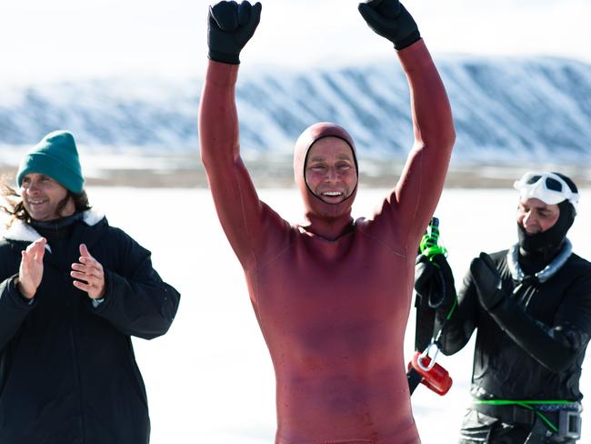 Ant Williams breaks the world record for the longest dive under ice using a single breath. Photo Lead: Michael Allin.