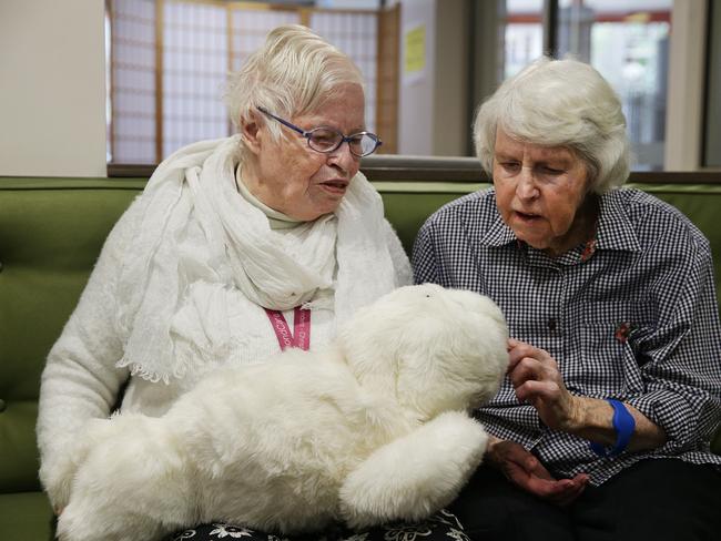 Residents Anita and June spent an afternoon getting to know Paro.