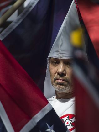 A member of the Ku Klux Klan in Charlottesville, Virginia. Picture: AFP