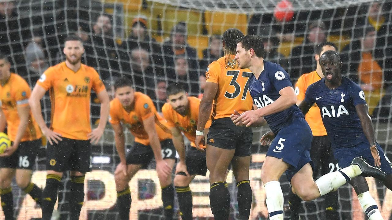 Jan Vertonghen celebrates after scoring Spurs’ second goal. Picture: Michael Regan/Getty Images