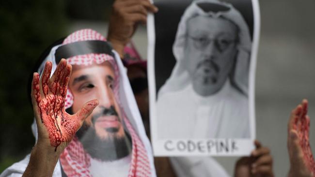 A demonstrator dressed as Saudi Arabian Crown Prince Mohammed bin Salman with blood on his hands protests outside the Saudi Embassy in Washington, DC in 2018. Picture: AFP