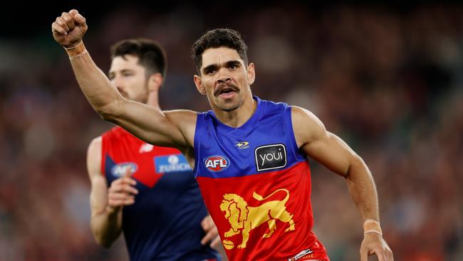 Charlie Cameron celebrates one of his three semi-final goals. Picture: Michael Willson/AFL Photos