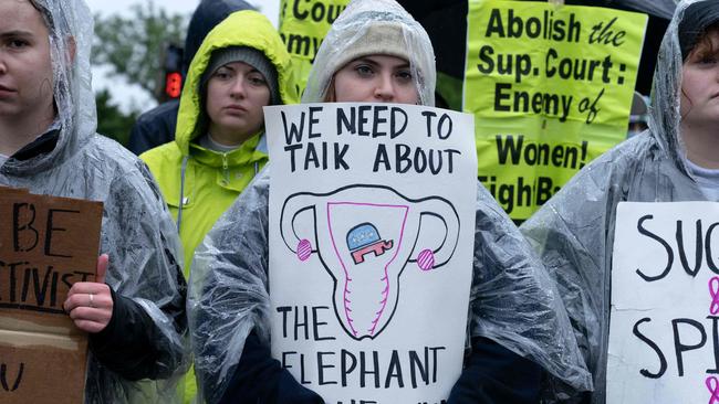 Pro-choice demonstrators rally for abortion rights.