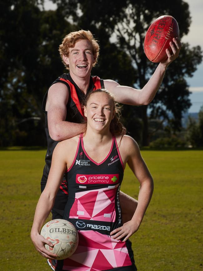 Draft hopeful Harry Petty with sister and Adelaide Thunderbirds young gun Hannah. Picture: Matt Loxton