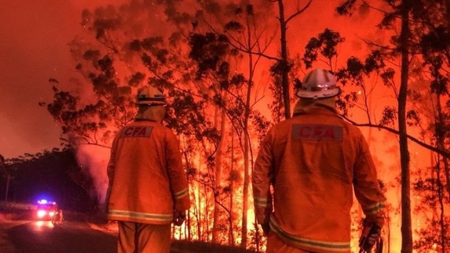 CFA crews help to fight a blaze at Currowan, near Batemans Bay in NSW. Picture: Supplied