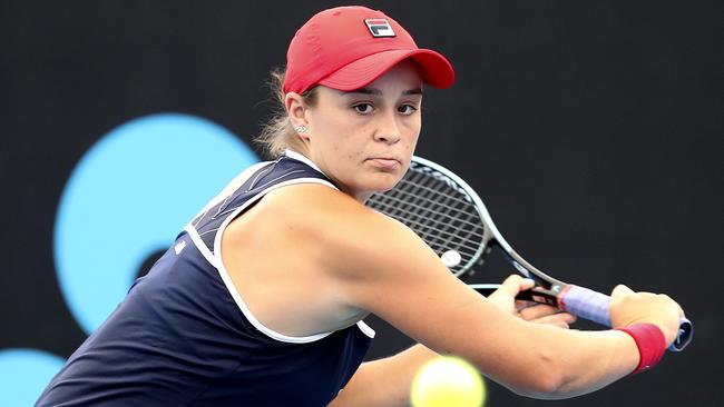 Ash Barty overcame some struggles on her serve to advance to the Adelaide International quarter-finals. Picture: Sarah Reed