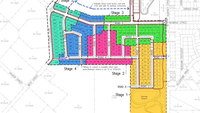 Toowoomba developer Clive Berghofer and the masterplan of his Kearney West Estate.