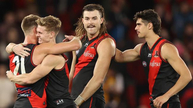 Thee Bombers celebrate after they defeat the Hawks. Photo by Robert Cianflone/Getty Images