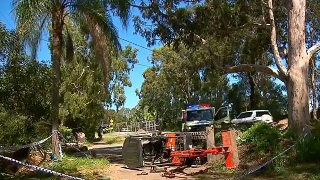 The 44-year-old was driving the digger on the Gold Coast on Sunday. Picture: 7News