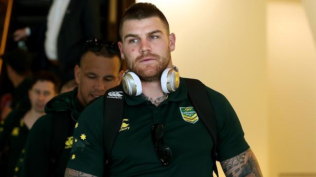 Kangaroos star Josh Dugan with the team arriving at Canberra Airport.