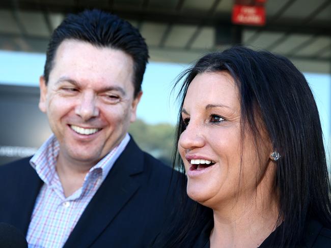 Jacqui Lambi with Nick Xenophon. Picture: Mike Burton