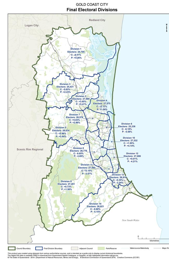 The Gold Coast’s electoral map. Photo: ECQ