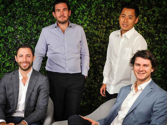 Lendi CEO David Hyman and co-founders Sebastian Watkins, Martin Lam, and Mark Kalajzich. CEO Commonwealth Bank-owned Aussie Home Loans has inked a deal to merge with online home loan platform Lendi, and already secured the blessing of another big four bank and shareholder. Picture: Lendi via NCA NewsWire