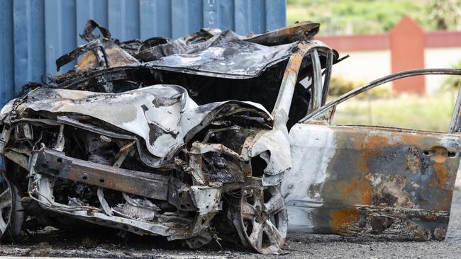 The Toyota Camry that was involved in a serious crash in the Warrego Highway, Friday, January 13, 2023.