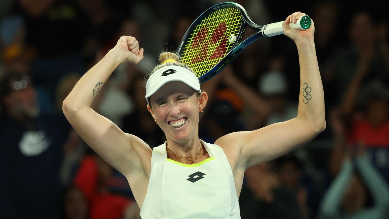 Storm Hunter celebrates after her second-round victory in Melbourne. Photo: David Caird