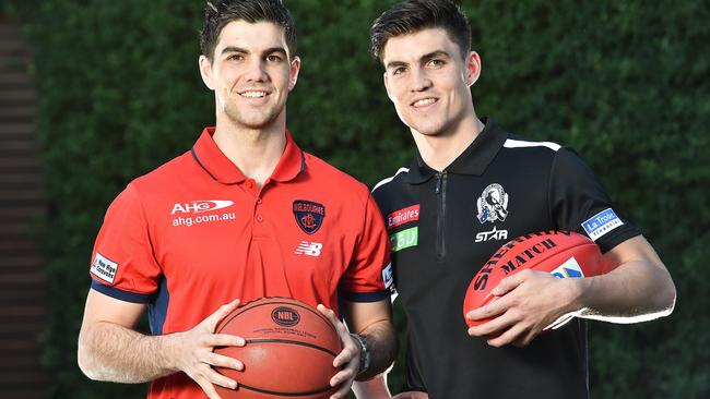 Former Australian under-23 basketballer Corey Maynard has signed with Melbourne, pictured with younger brother Collingwood's Brayden. Picture: Ellen Smith