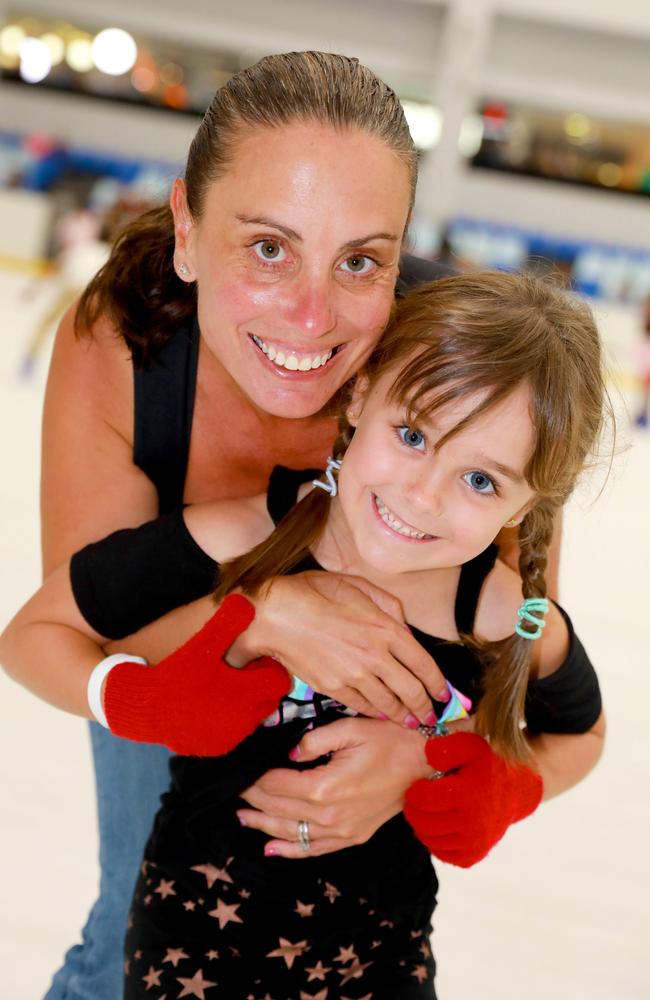 Kelly Spiden, who used the Macquarie Ice Rink as a young girl, now takes her 5-year-old daughter Skye Ice skating at the same site. Picture: Angelo Velardo