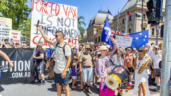 The Freedom Rally in the Brisbane CBD on Saturday. Picture: Richard Walker