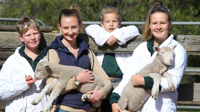 Hands-on: Teacher Sarah Pilkington, with students (from left) Ned Cartwright, Oliver Lister and Jessica Demeo, at East Loddon P-12 College, near Dingee, where classes look at innovative ways to use science to solve farm problems. Picture: Dale Webster