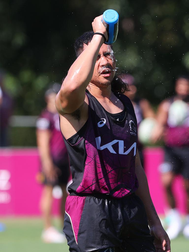 Broncos players were working up a sweat. Picture: Nigel Hallett